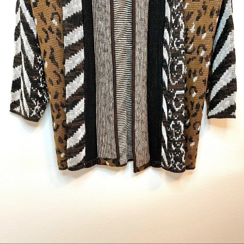 Vintage Colter Bay Mixed Pattern Longline Open Front Cardigan Sweater Large XL